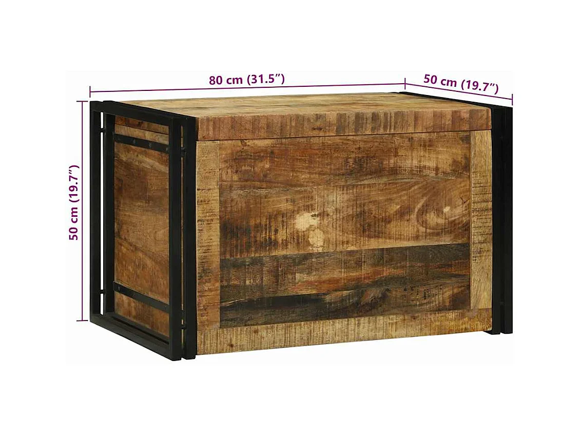 Boîte de Rangement 80 x 50 x 50 cm Bois de mangue brut et métal