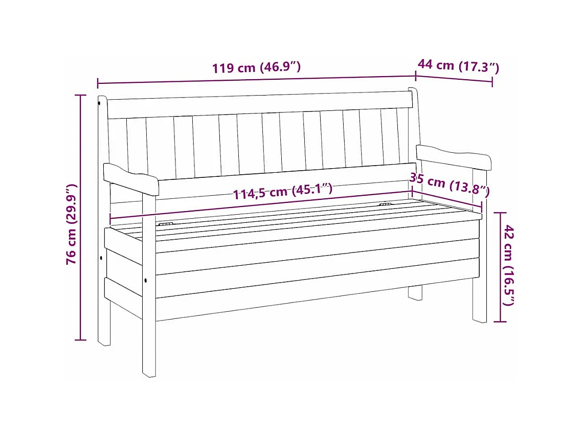 Banc extérieur Marron 119 x 76 x 44cm Bois de pin massif
