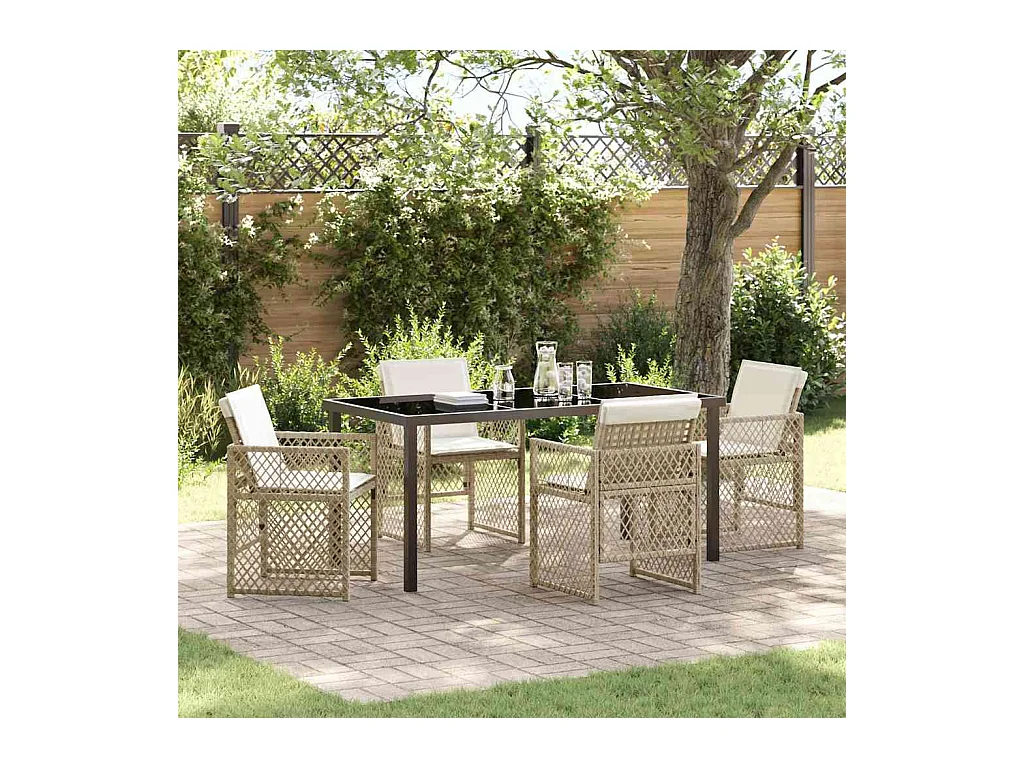 Ensemble de salle à manger pour jardin 5 pcs Beige polyrotin