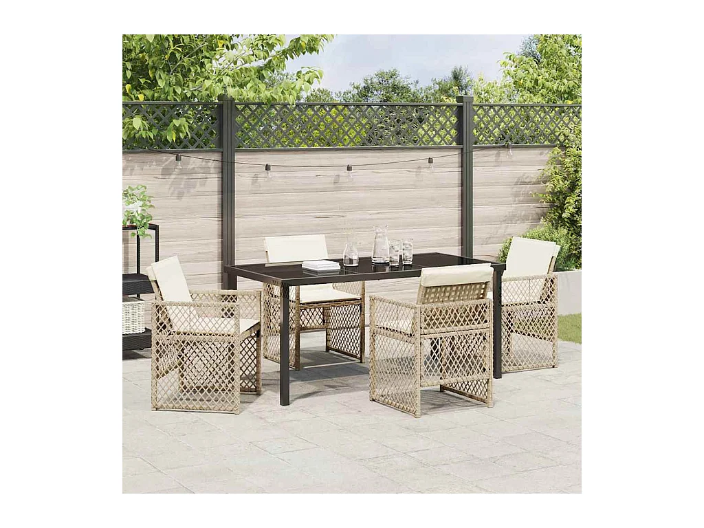 Ensemble de salle à manger pour jardin 5 pcs Beige polyrotin