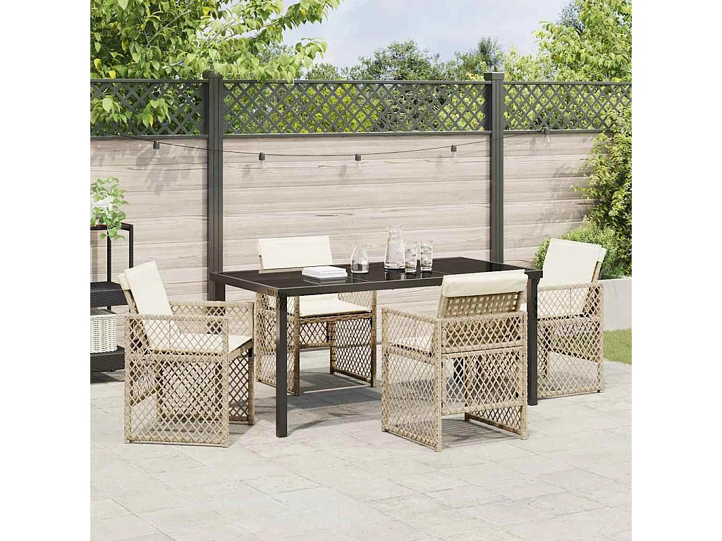 Ensemble de salle à manger pour jardin 5 pcs Beige polyrotin