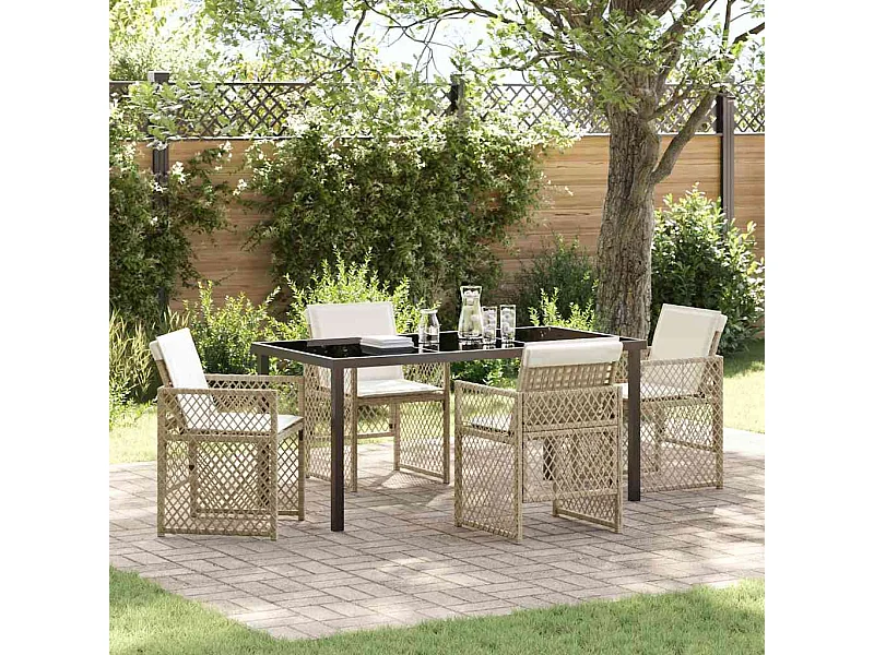 Ensemble de salle à manger pour jardin 5 pcs Beige polyrotin