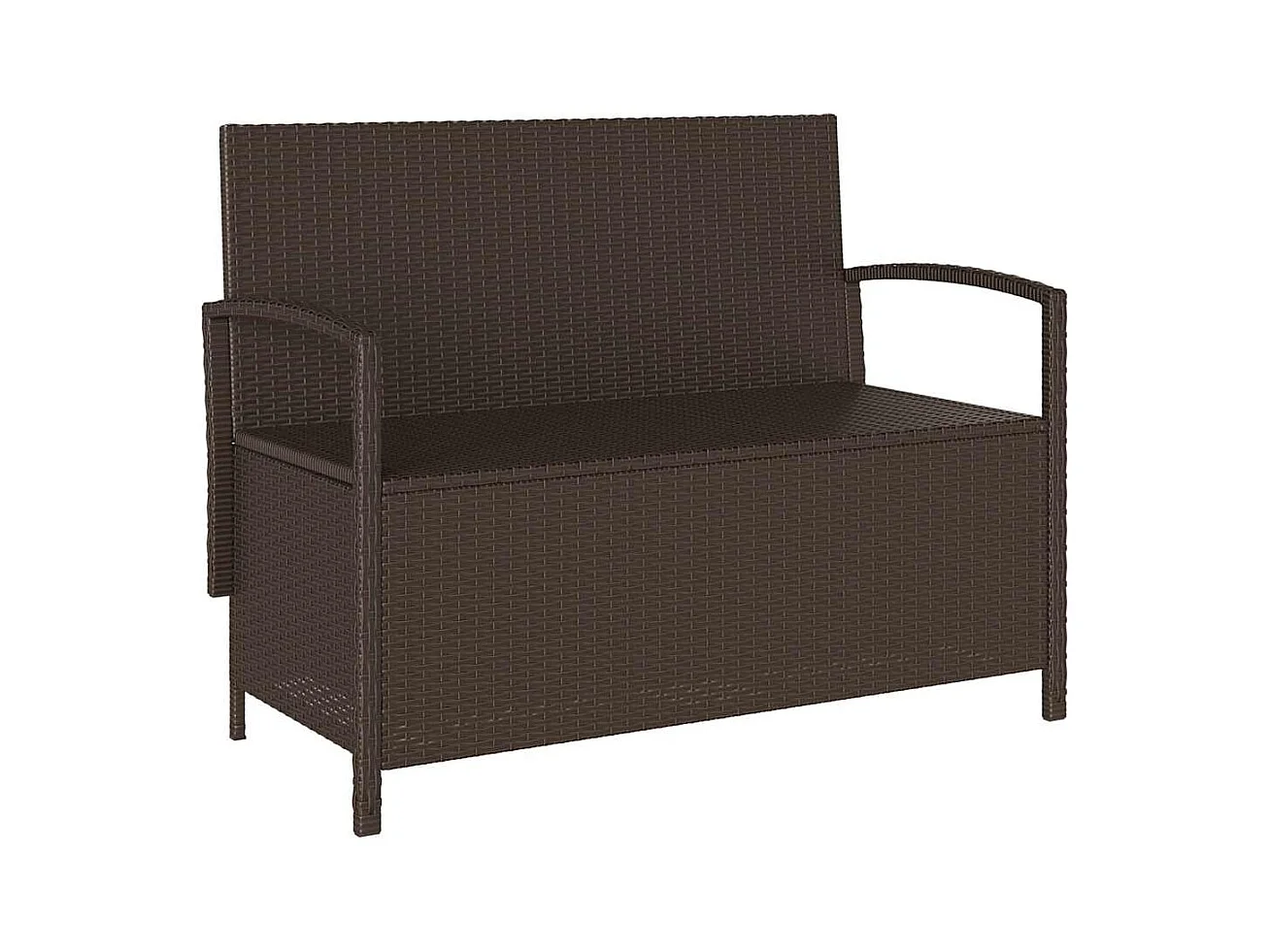 Gartenbank mit Stauraum und Kissen Braun Poly Rattan