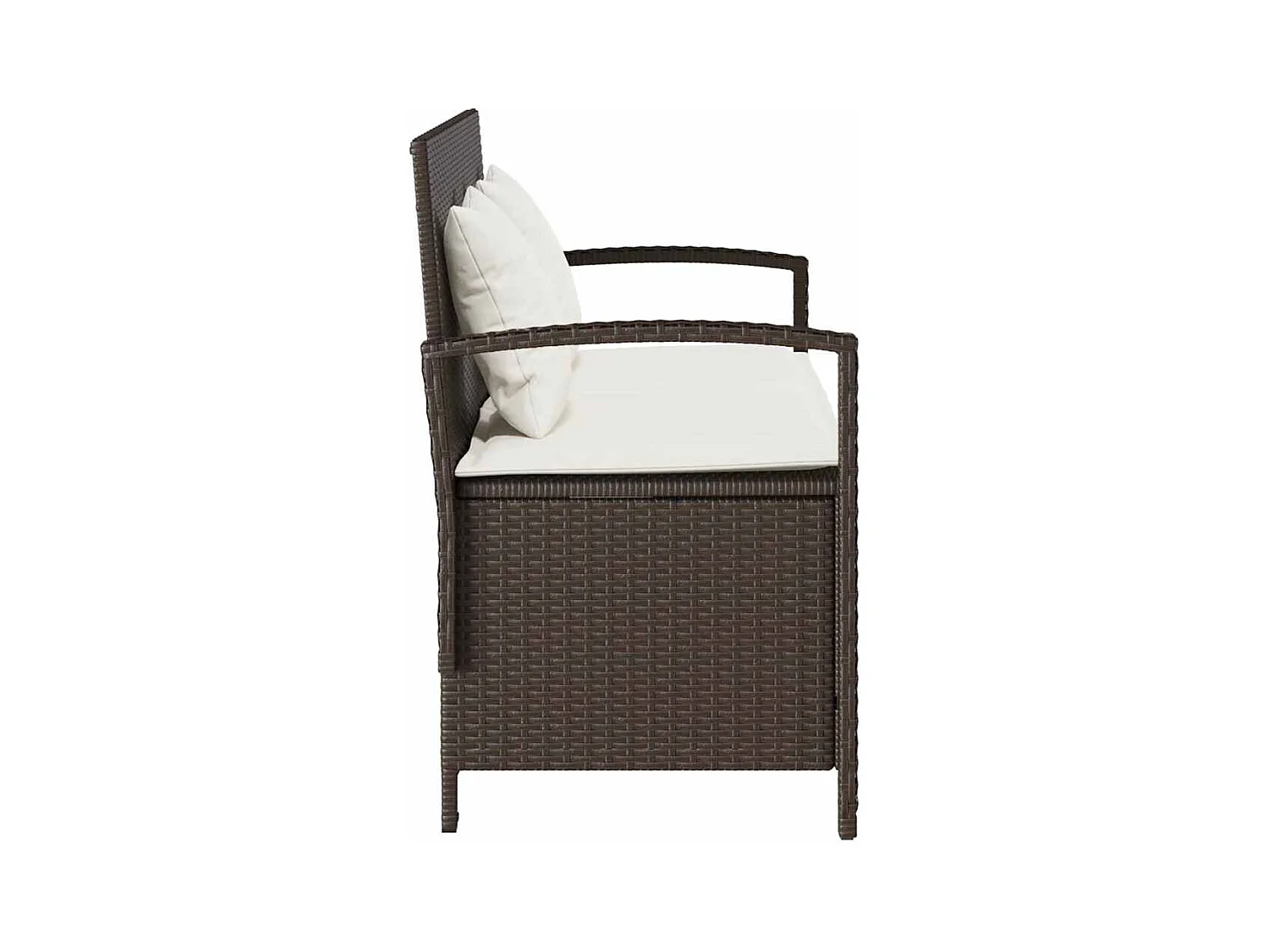 Gartenbank mit Stauraum und Kissen Braun Poly Rattan