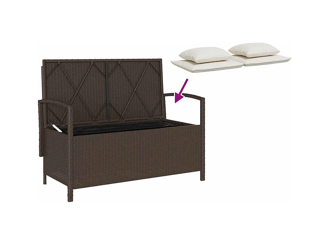 Gartenbank mit Stauraum und Kissen Braun Poly Rattan