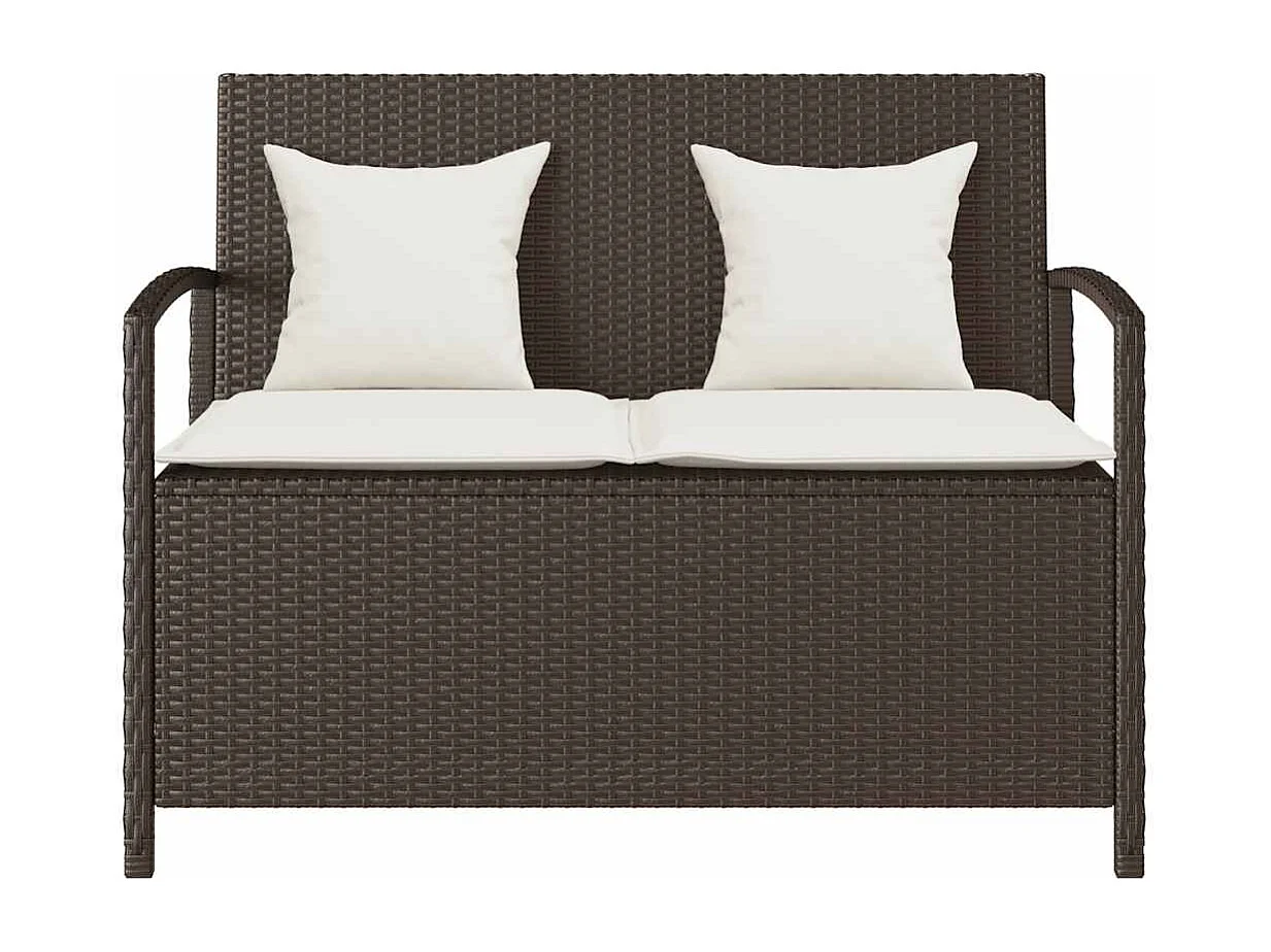 Banc de rangement de jardin avec coussin marron polyrotin