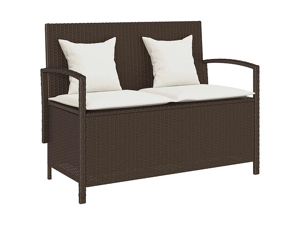 Banc de rangement de jardin avec coussin marron polyrotin