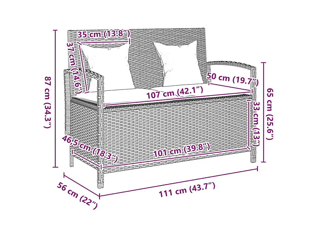 Banc de rangement de jardin avec coussin marron polyrotin