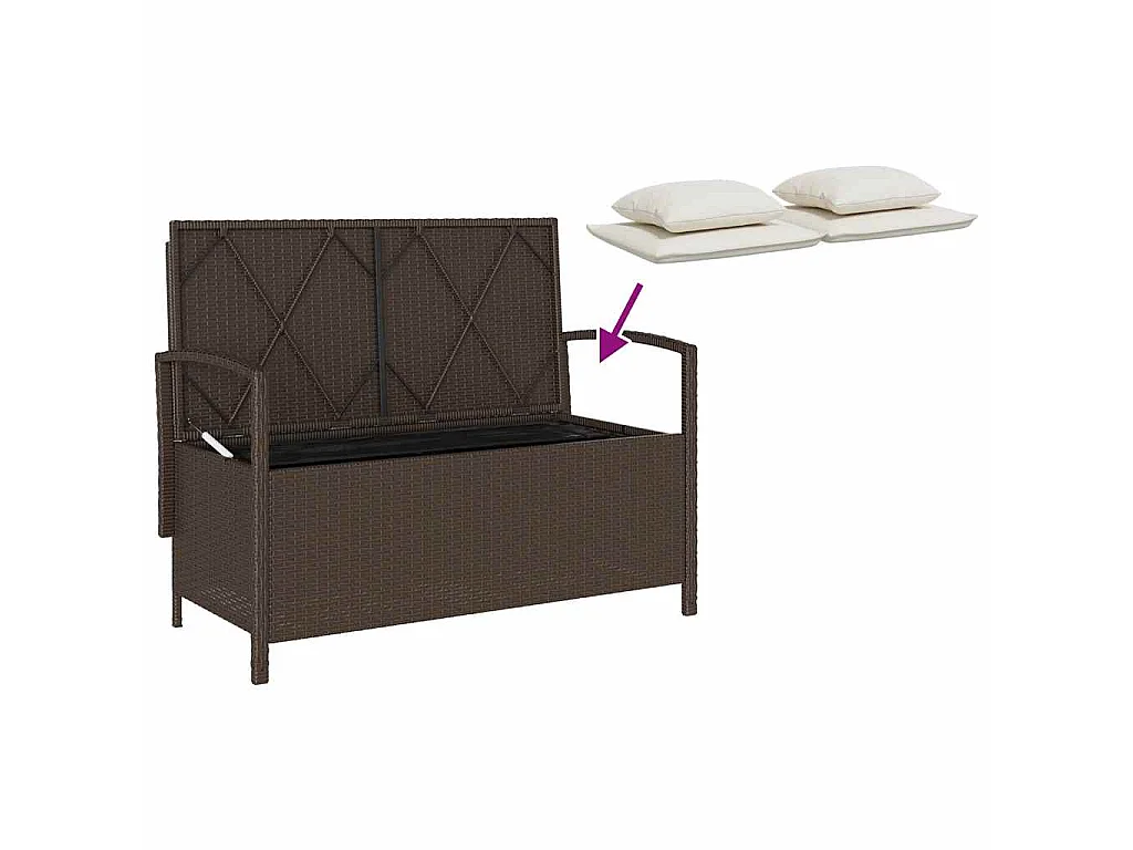 Banc de rangement de jardin avec coussin marron polyrotin
