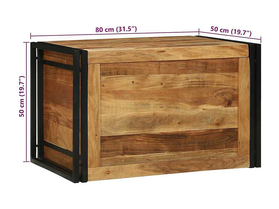 Caixa de Armazenamento 80 x 50 x 50 cm Madeira de acácia