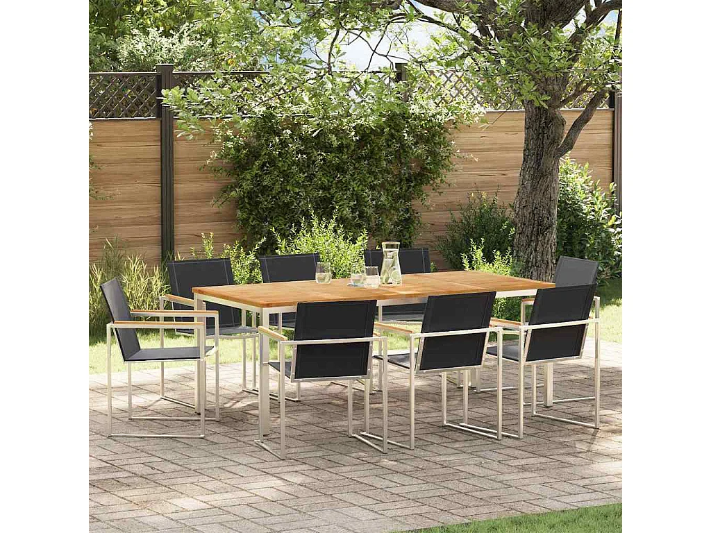 Garten Essgruppe 9 pcs Braun Massivholz Teak