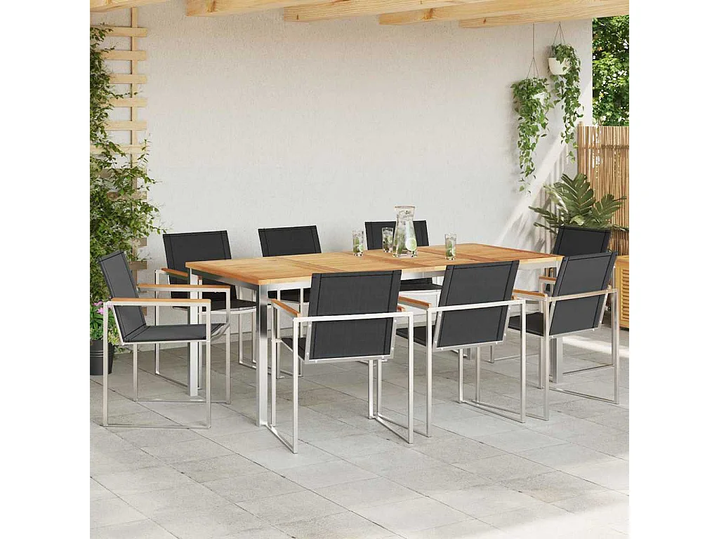 Garten Essgruppe 9 pcs Braun Massivholz Teak
