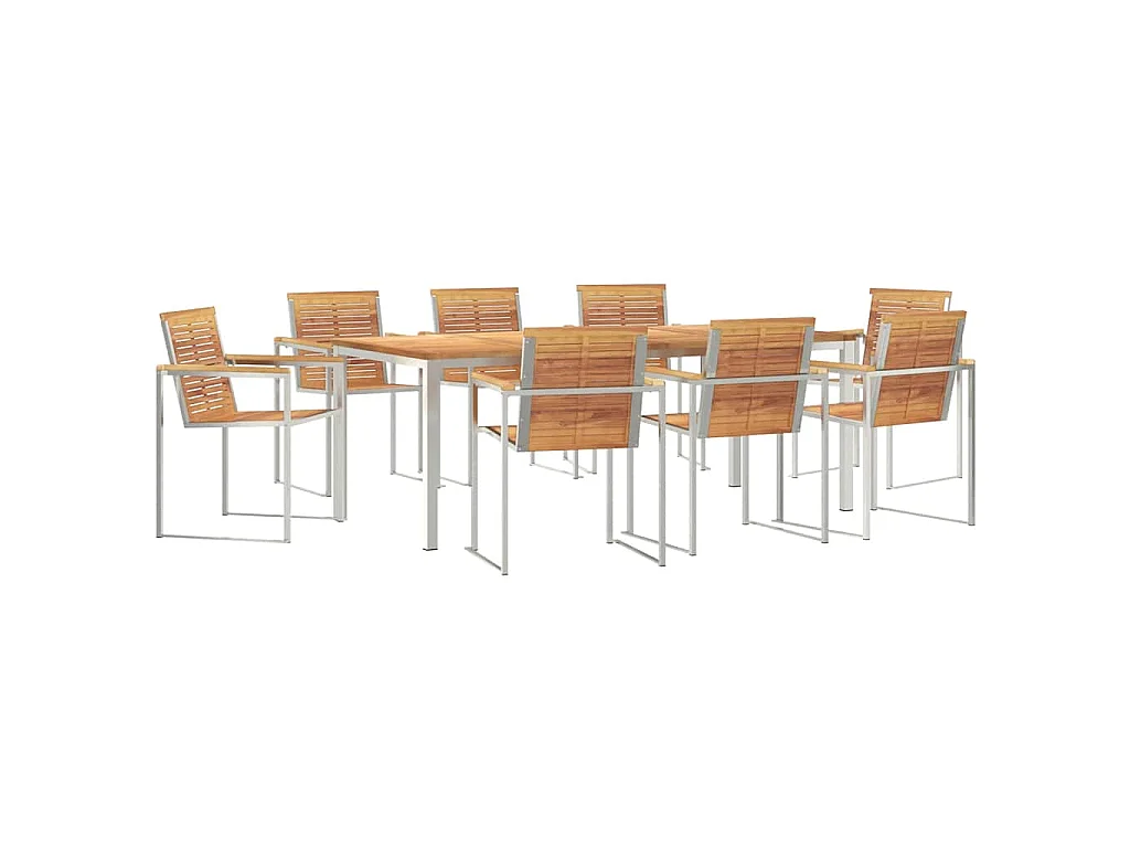 Tuin eettafelset 9 pcs Massief Teakhout en RVS