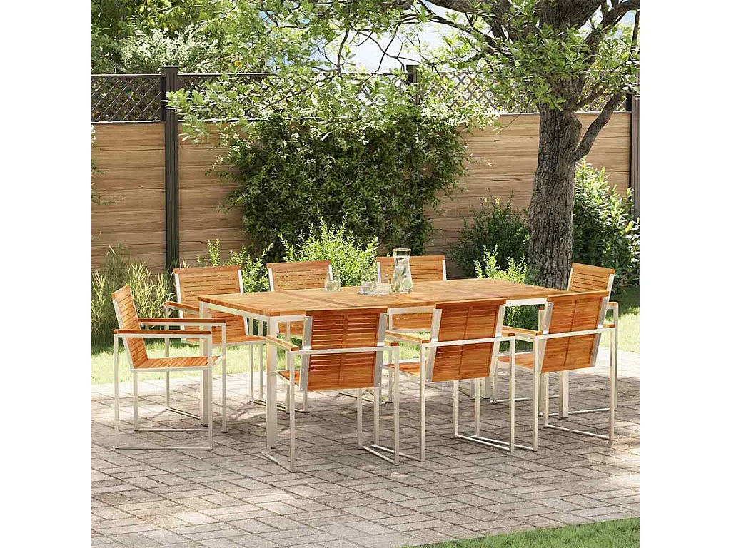 Tuin eettafelset 9 pcs Massief Teakhout en RVS