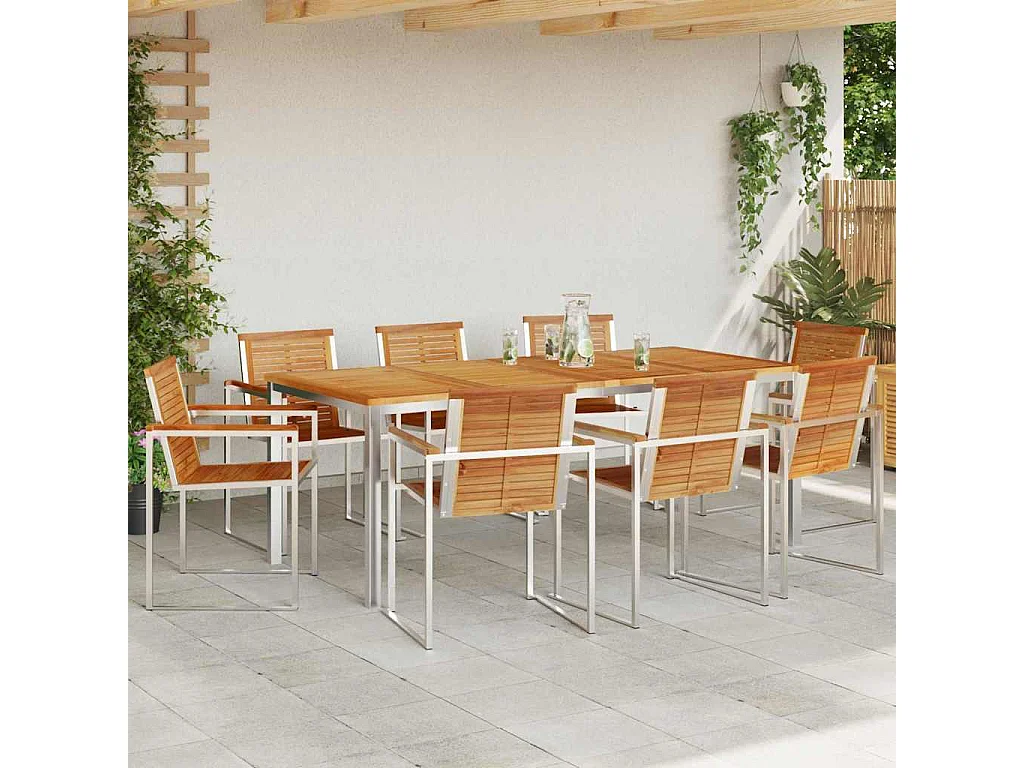 Tuin eettafelset 9 pcs Massief Teakhout en RVS