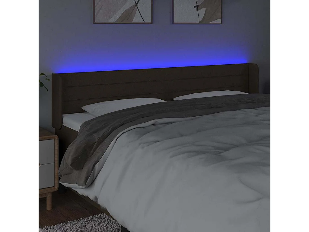 Tête de lit à LED Marron foncé 183x16x78/88 cm Tissu