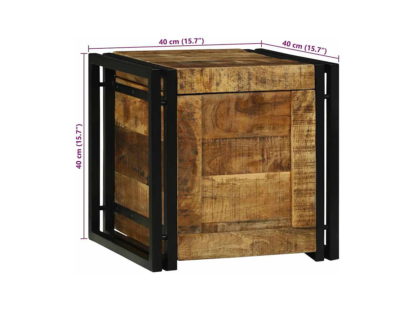 Boîte de Rangement 40 x 40 x 40 cm bois de manguier massif