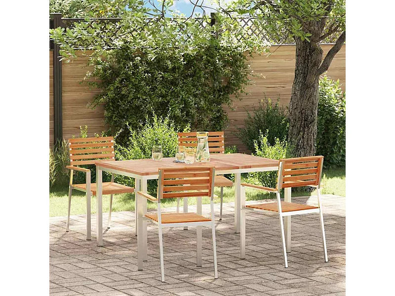 Garten Essgruppe 5 pcs Braun Massives Teakholz & Edelstahl