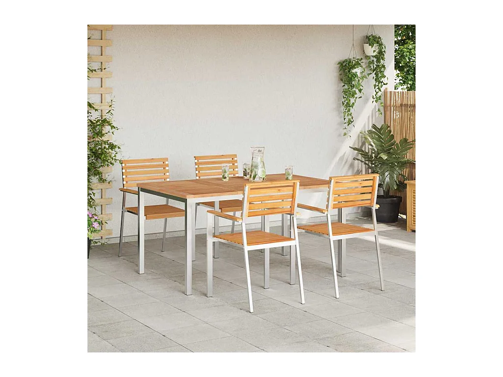 EnsembledeRepasdeJardin 5 pcs Marron TeckMassif