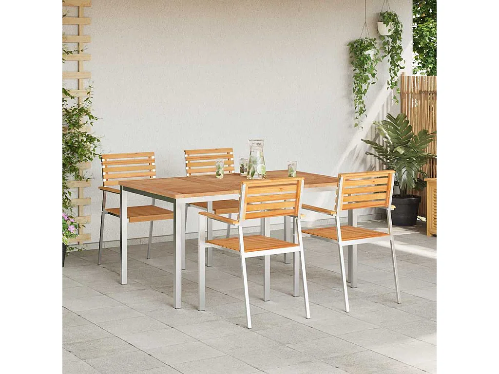 EnsembledeRepasdeJardin 5 pcs Marron TeckMassif