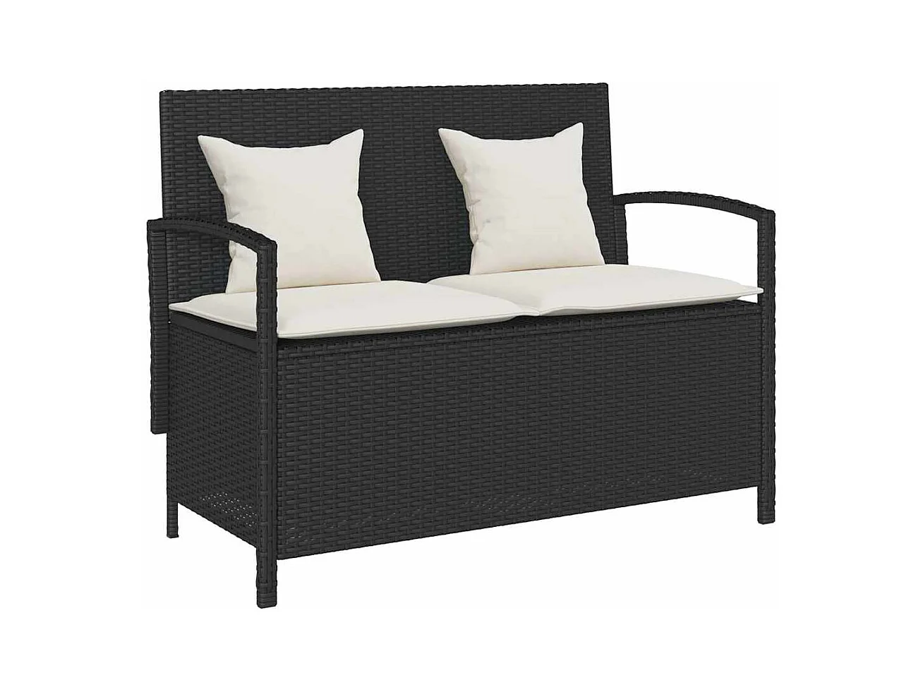 Banc de rangement de jardin avec coussin noir résine tressée
