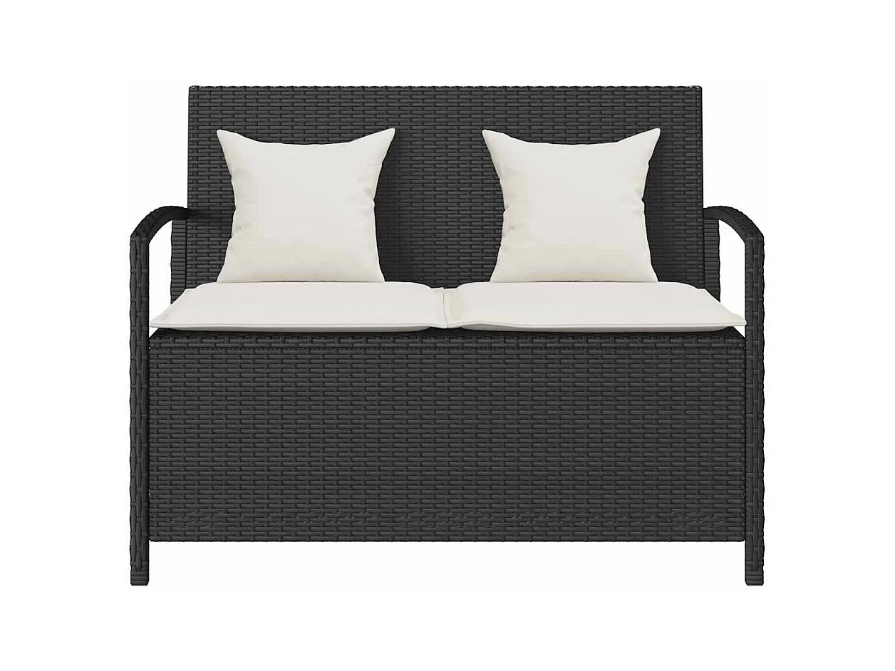 Banc de rangement de jardin avec coussin noir résine tressée