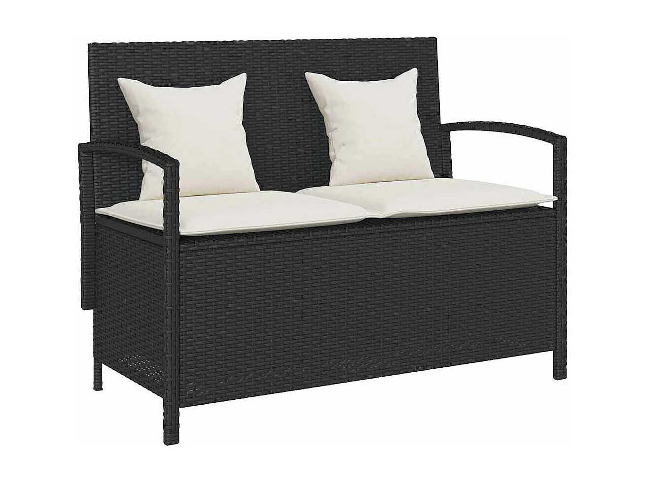 Banc de rangement de jardin avec coussin noir résine tressée