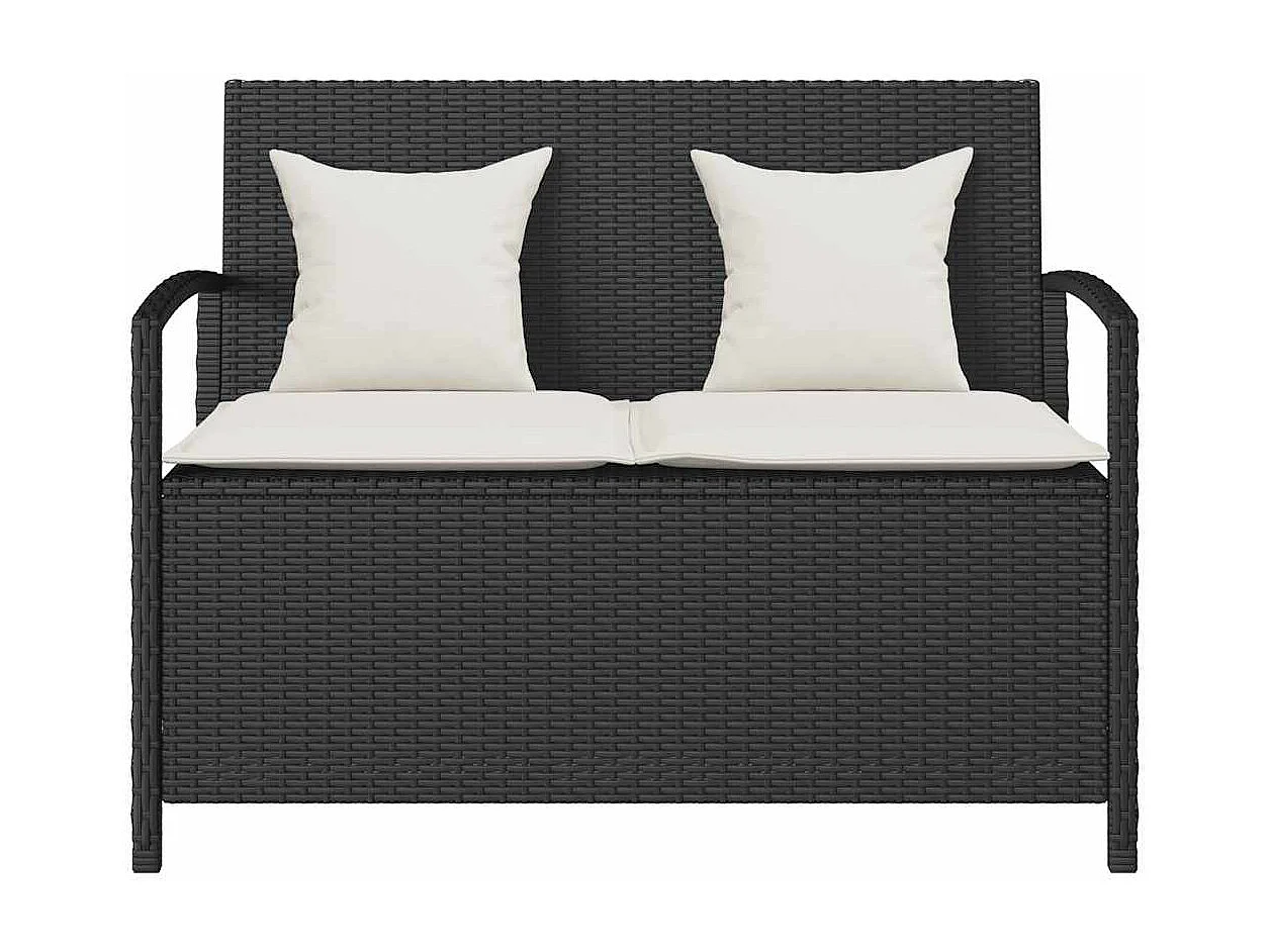 Banc de rangement de jardin avec coussin noir résine tressée