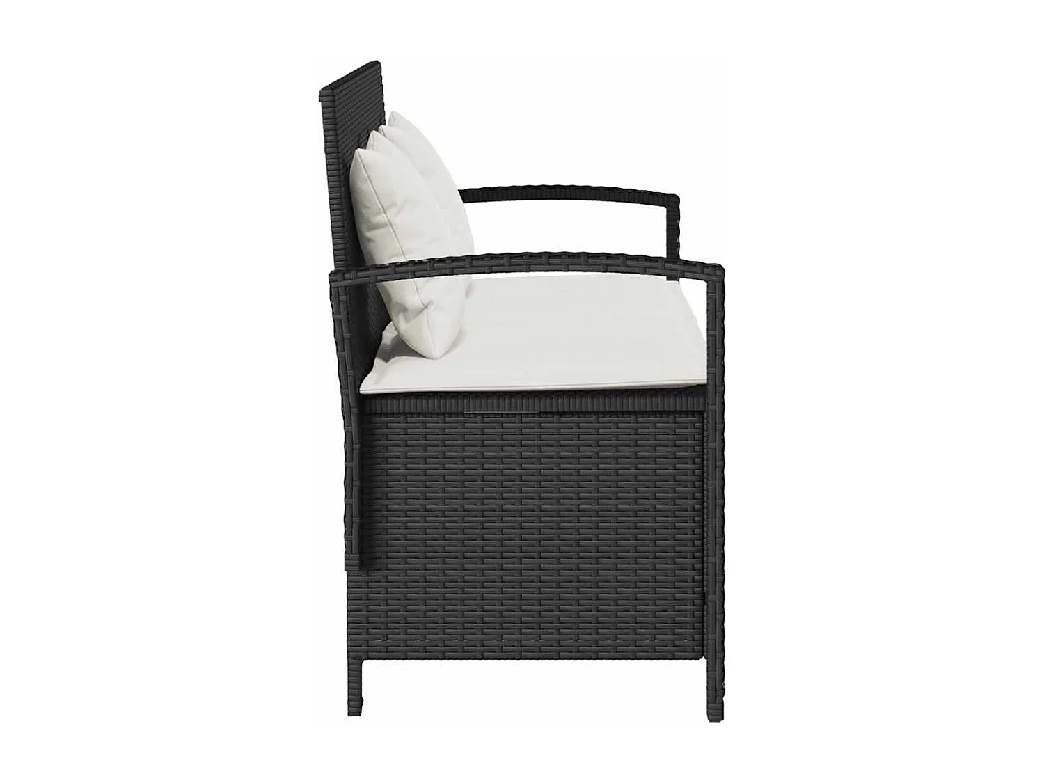 Banc de rangement de jardin avec coussin noir résine tressée