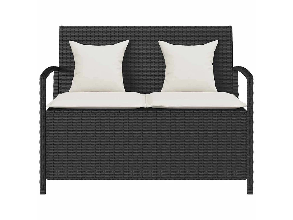 Banc de rangement de jardin avec coussin noir résine tressée