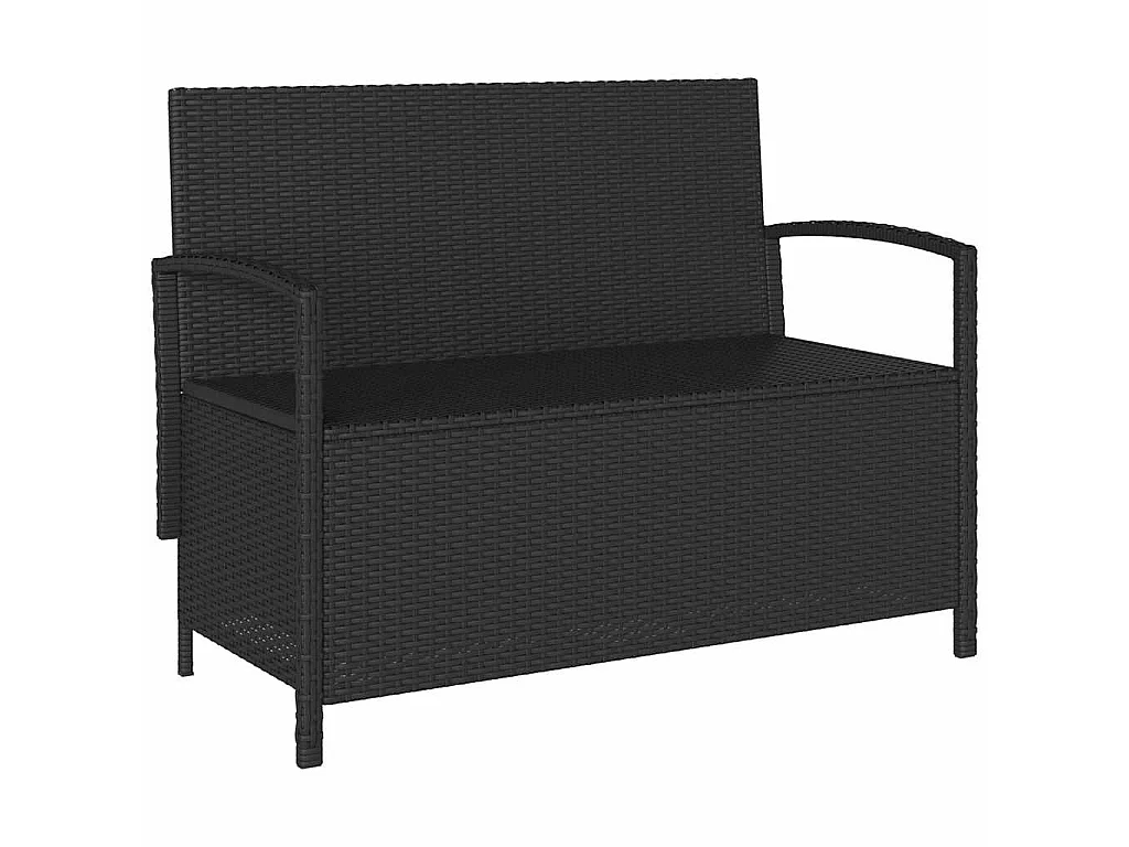 Banc de rangement de jardin avec coussin noir résine tressée