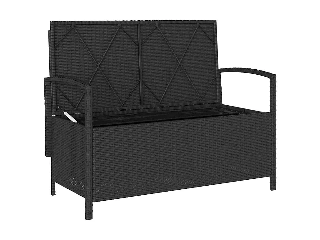Banc de rangement de jardin avec coussin noir résine tressée