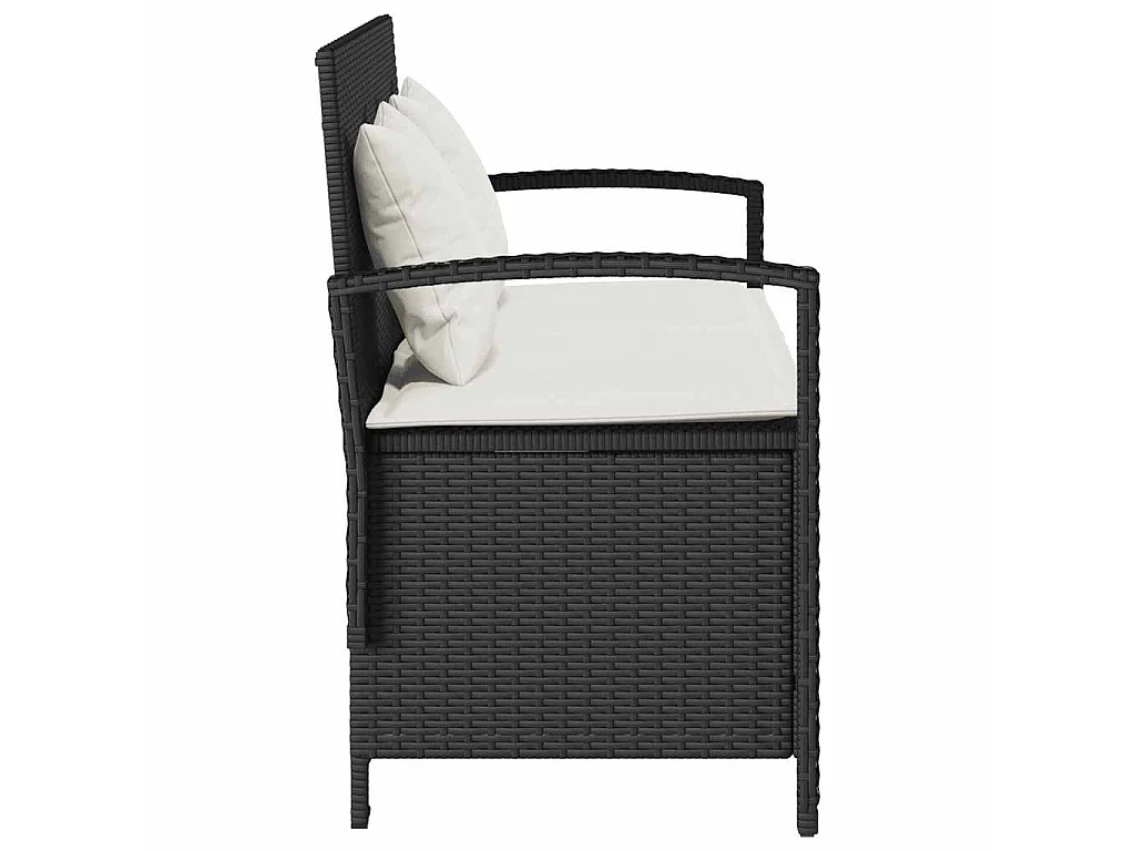 Banc de rangement de jardin avec coussin noir résine tressée