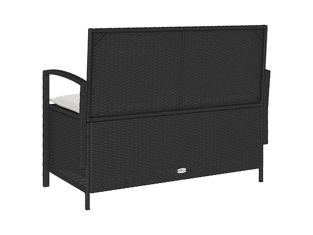 Banc de rangement de jardin avec coussin noir résine tressée