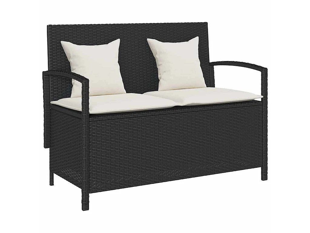 Banc de rangement de jardin avec coussin noir résine tressée