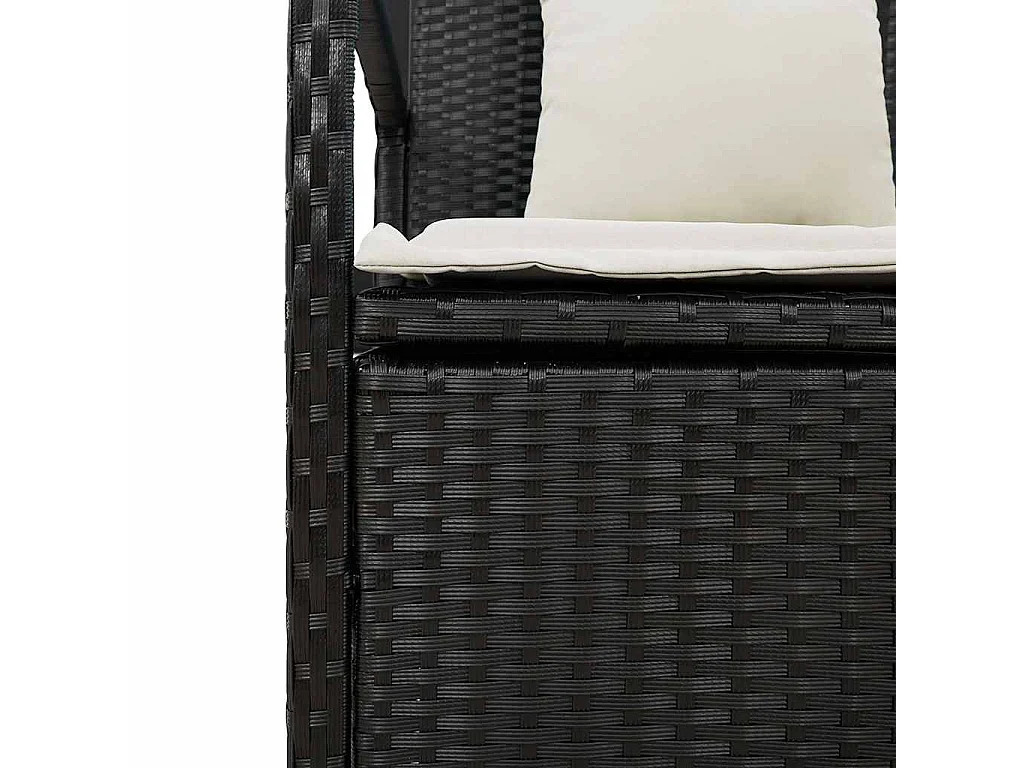 Banc de rangement de jardin avec coussin noir résine tressée