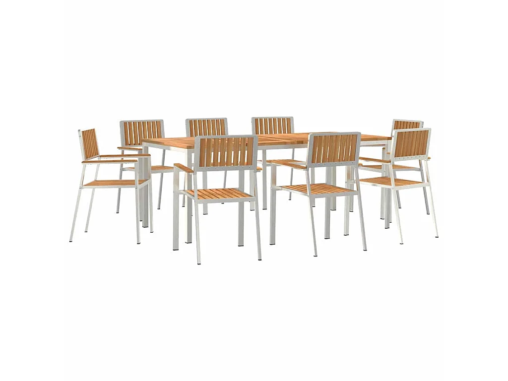 Outdoortisch-Set 9 pcs Massives Teakholz und Edelstahl
