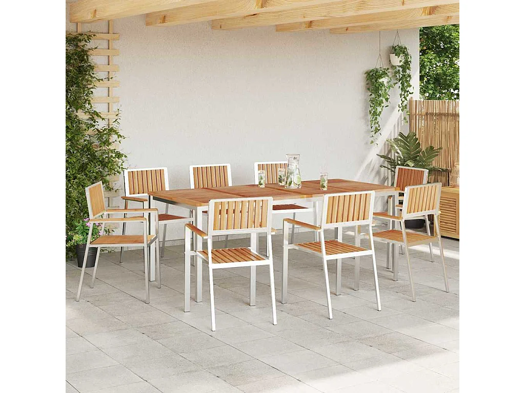 Outdoortisch-Set 9 pcs Massives Teakholz und Edelstahl