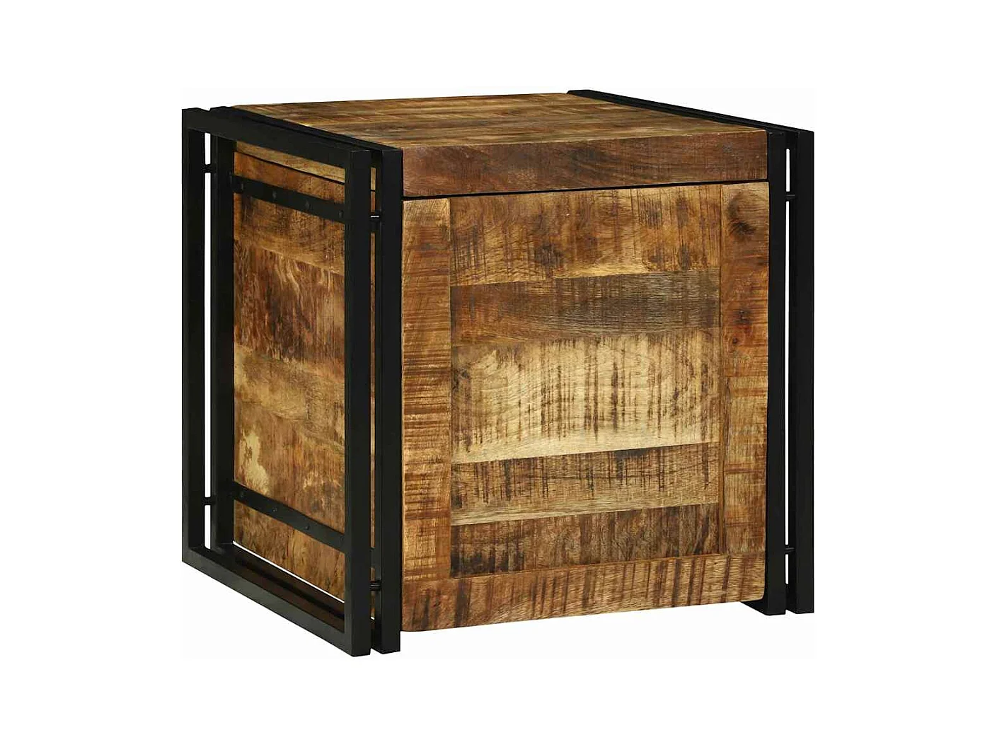 Boîte de Rangement 50 x 50 x 50 cm bois de manguier brut