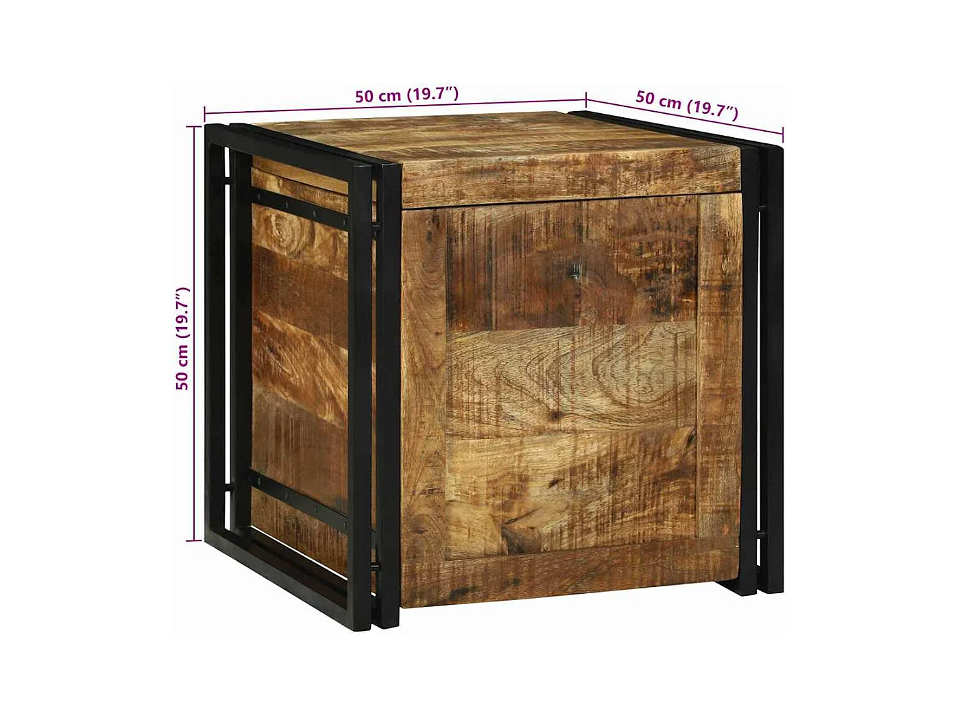 Boîte de Rangement 50 x 50 x 50 cm bois de manguier brut