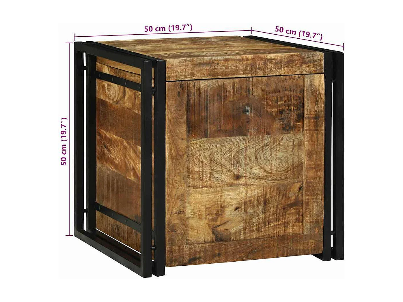 Caja de Almacenamiento 50 x 50 x 50 cm Madera de mango rugosa