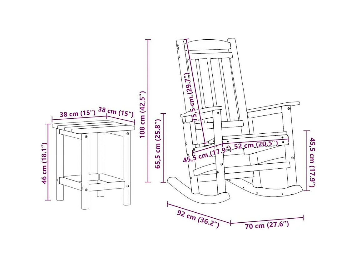 Chaise Berçante de Jardin 3 pcs Noir 38 x 38 x 46 cm Plastique