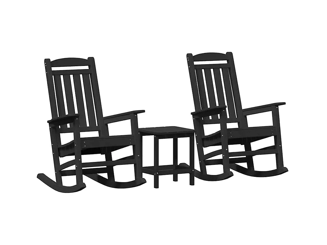 Sedia a dondolo da giardino 3 pcs Nero 38 x 38 x 46cm Plastica