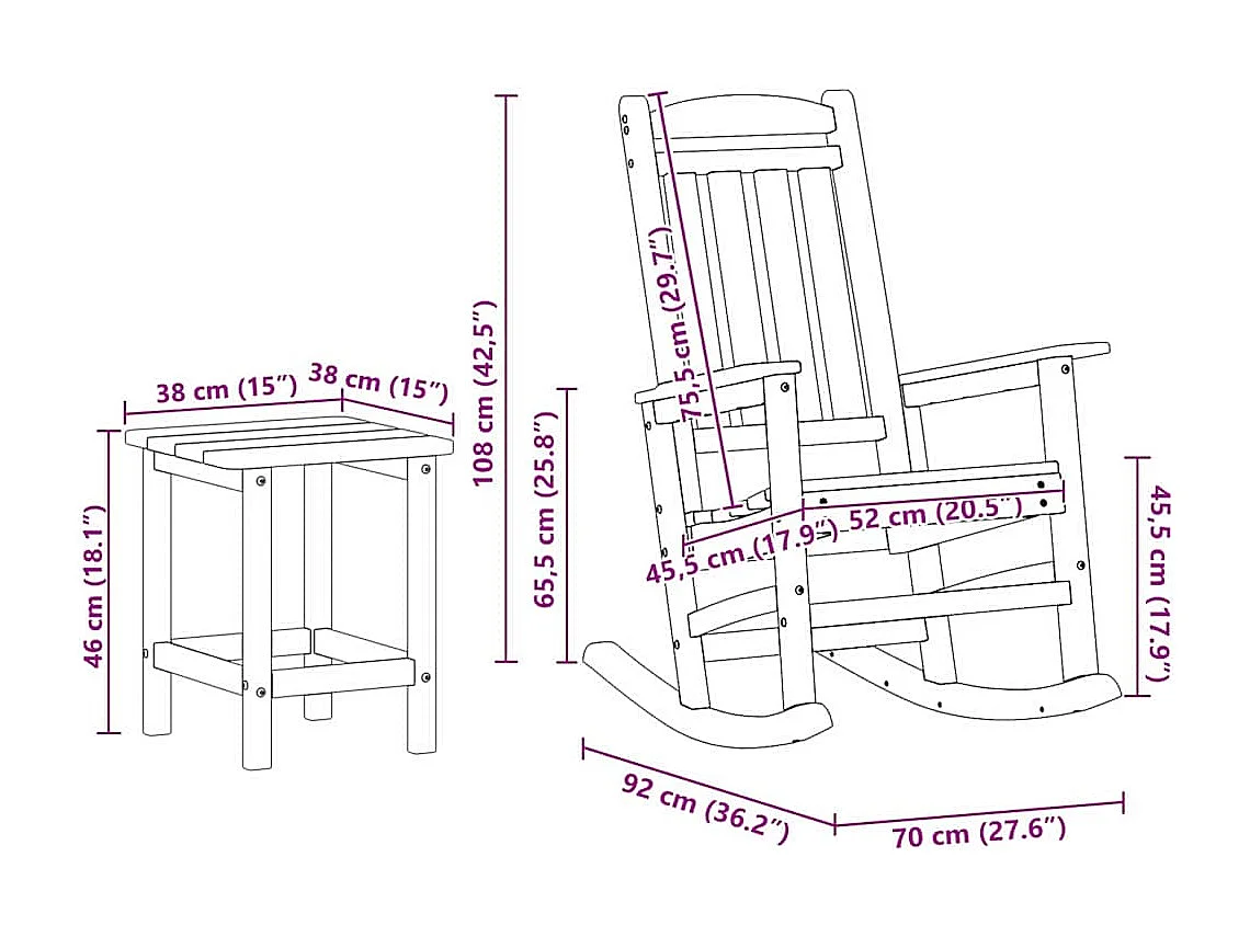 Tuin Schommelstoel 3 pcs Zwart 38 x 38 x 46cm Kunststof