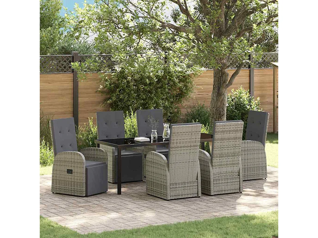 Garten Essgruppe mit Kissen 7 pcs Grau Poly-Rattan