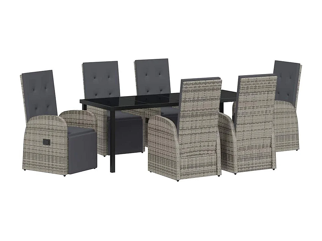 Garten Essgruppe mit Kissen 7 pcs Grau Poly-Rattan