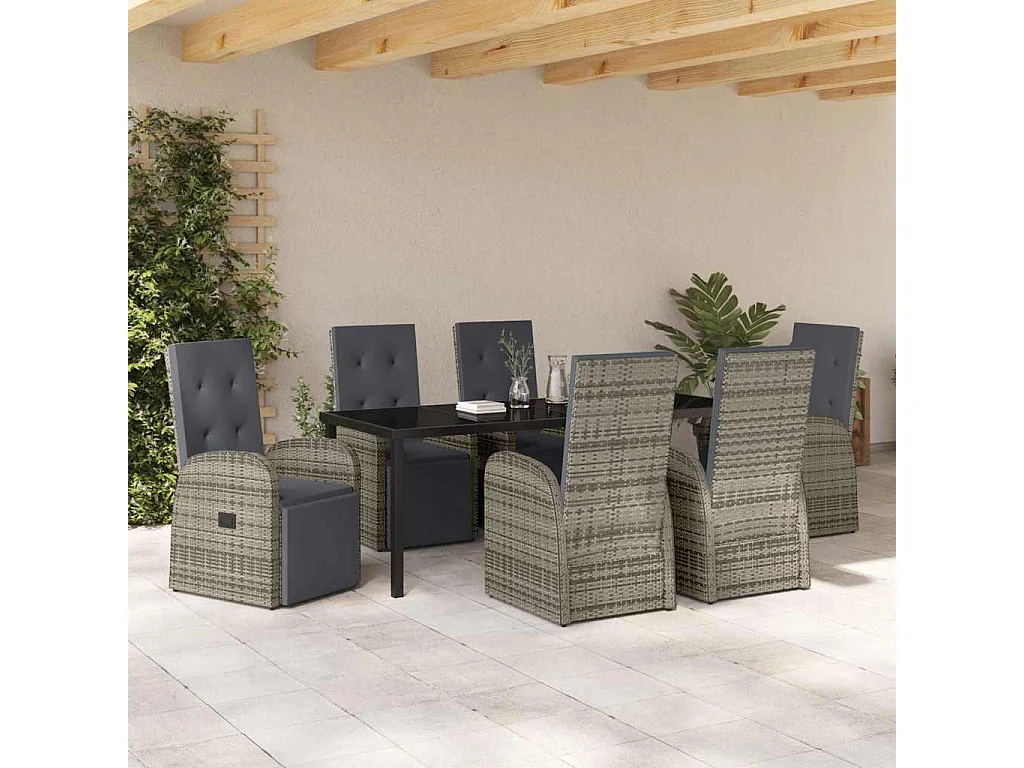 Garten Essgruppe mit Kissen 7 pcs Grau Poly-Rattan