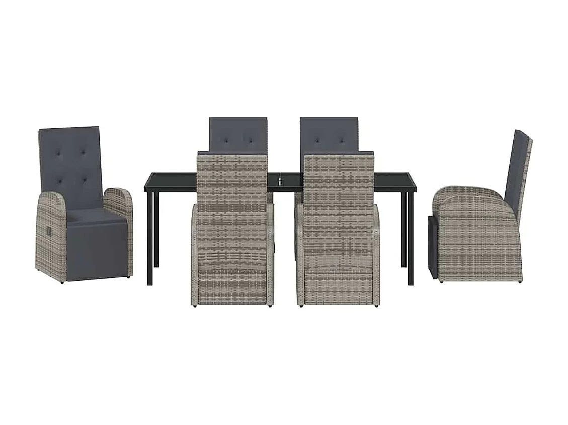 Garten Essgruppe mit Kissen 7 pcs Grau Poly-Rattan