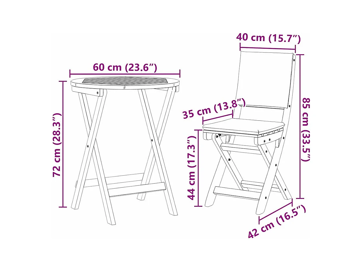 Ensemble bistrot 3 pcs Marron Bois d'acacia massif