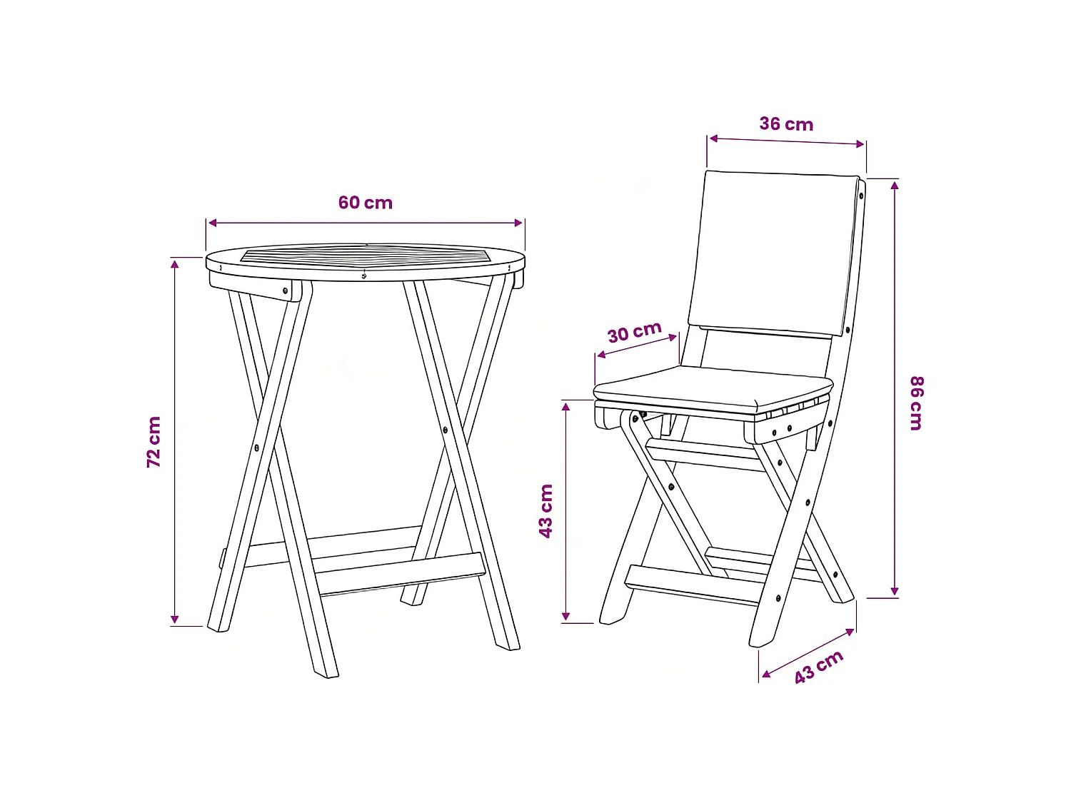 Ensemble bistrot 3 pc Huile Naturelle Bois d'Acacia Massif